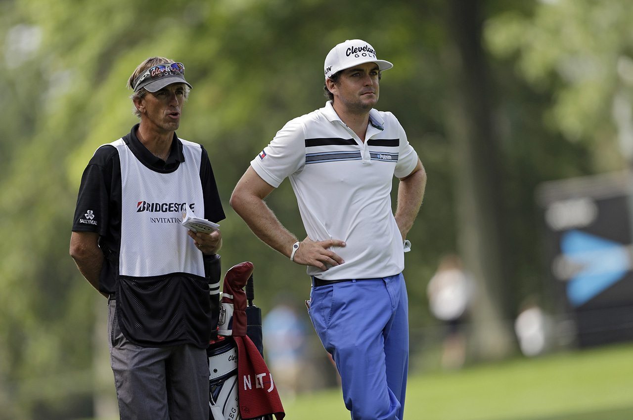 Keegan Bradley with caddie Steven "Pepsi" Hale at the 2013 WGC-Bridgestone Invitational, the last time Bradley won on the PGA Tour.