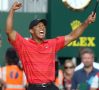 Tiger Woods of the United States celebrates after winning the British Open Golf Championship at the Royal Liverpool Golf Course in Hoylake, England Sunday July 23, 2006. 