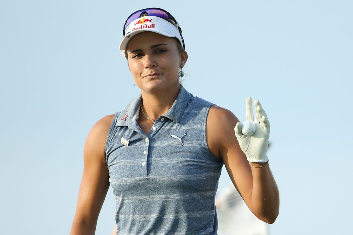 PARADISE ISLAND, BAHAMAS - JANUARY 27: Lexi Thompson of the United States acknowledges fans on the eighth green during round two of the Pure Silk Bahamas LPGA Classic on January 27, 2017 in Paradise Island, Bahamas. (Photo by Maddie Meyer/Getty Images)