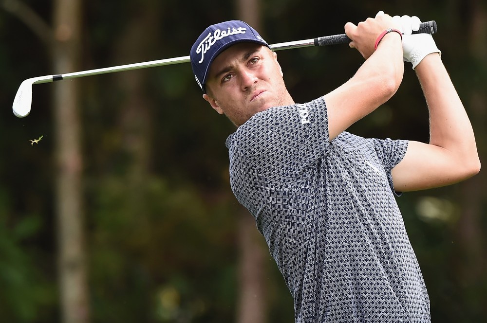 JEJU, SOUTH KOREA - OCTOBER 19:  Justin Thomas of the United States hits his tee shot on the 7th hole during the first round of the CJ Cup at Nine Bridges on October 19, 2017 in Jeju, South Korea.  (Photo by Matt Roberts/Getty Images)