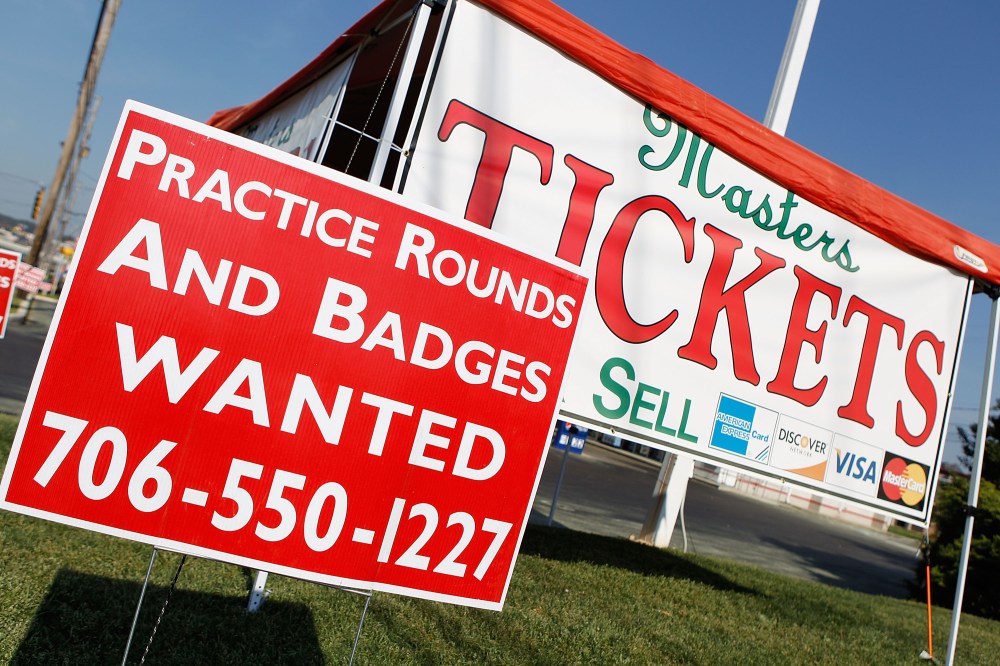AUGUSTA, GA - APRIL 04: Tickets scalpers look for badges along Washington Road in front of Augusta National Golf Club before the Masters on April 4, 2010 in Augusta, Georgia. (Photo by Scott Halleran/Getty Images)