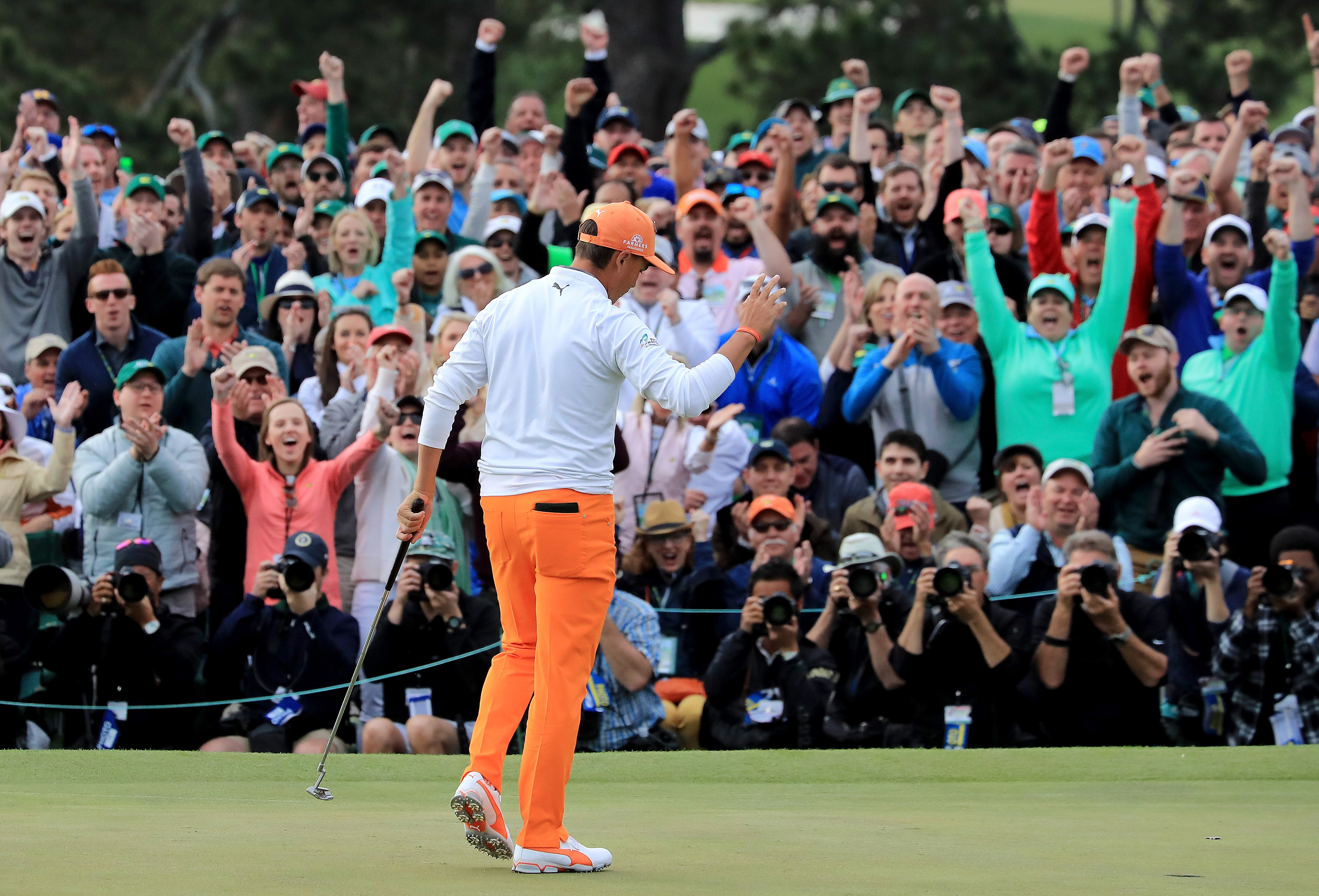 Rickie Fowler came out of nowhere to nearly win the Masters Sunday - missing out by one shot. (David Cannon/Getty Images)