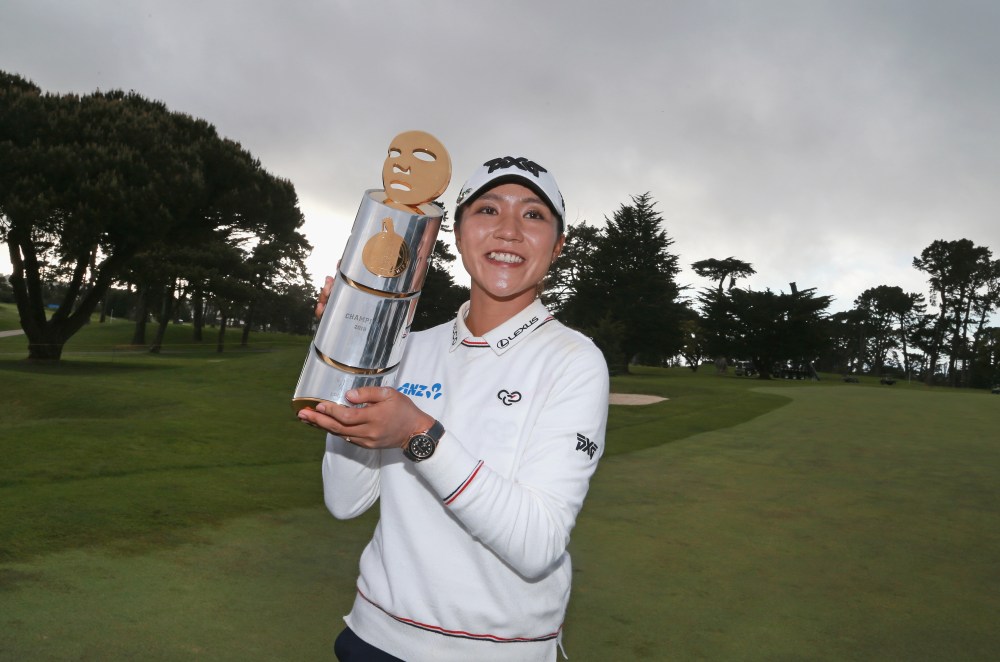 DALY CITY, CA - APRIL 29: Lydia Ko of New Zealand poses with the trophy after winning the Mediheal Championship at Lake Merced Golf Club on April 29, 2018 in Daly City, California. (Photo by Matt Sullivan/Getty Images)