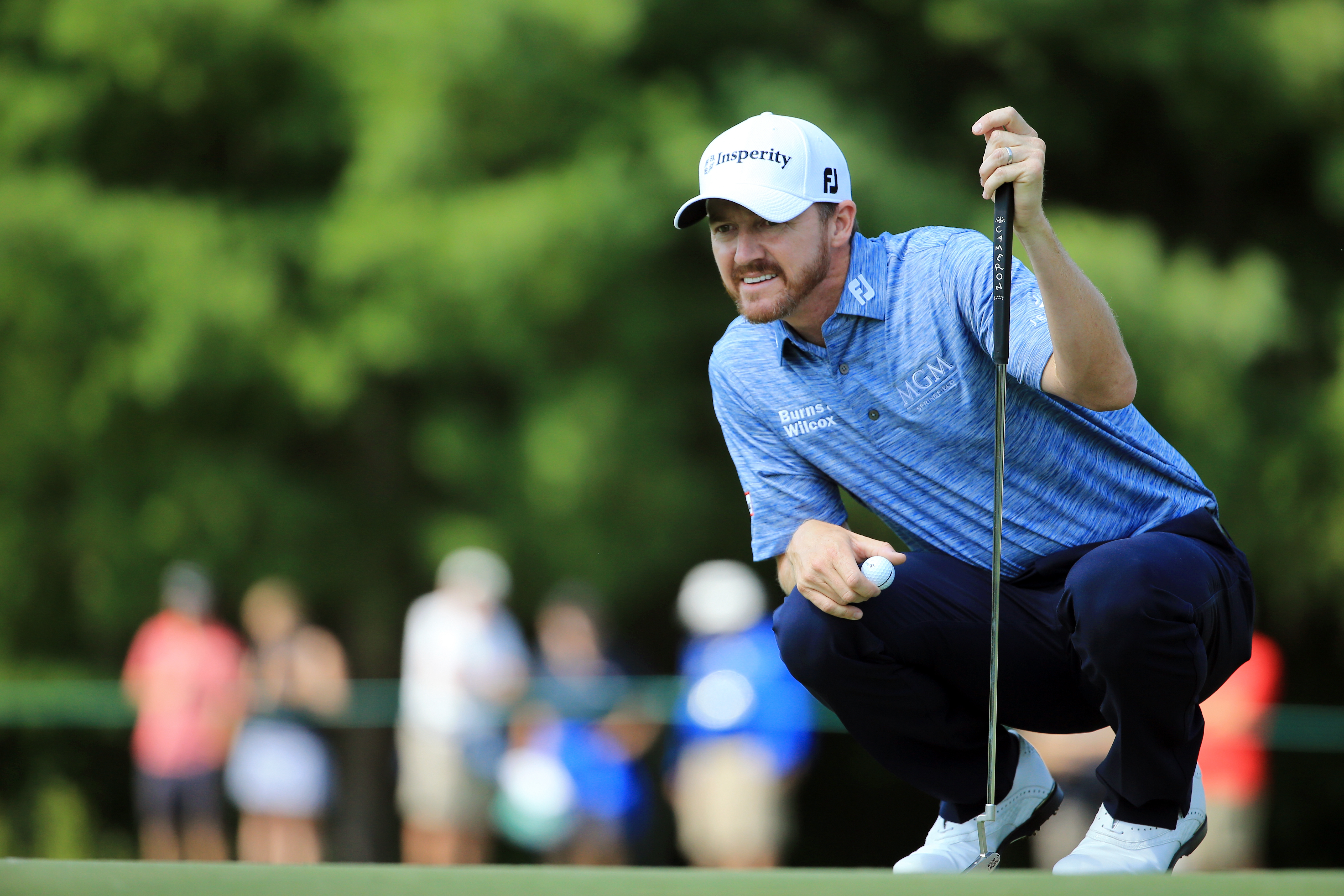 NORTON, MA - SEPTEMBER 04: Jimmy Walker lines up a putt on the second green during the third round of the Deutsche Bank Championship at TPC Boston on September 4, 2016 in Norton, Massachusetts. (Photo by Maddie Meyer/Getty Images)