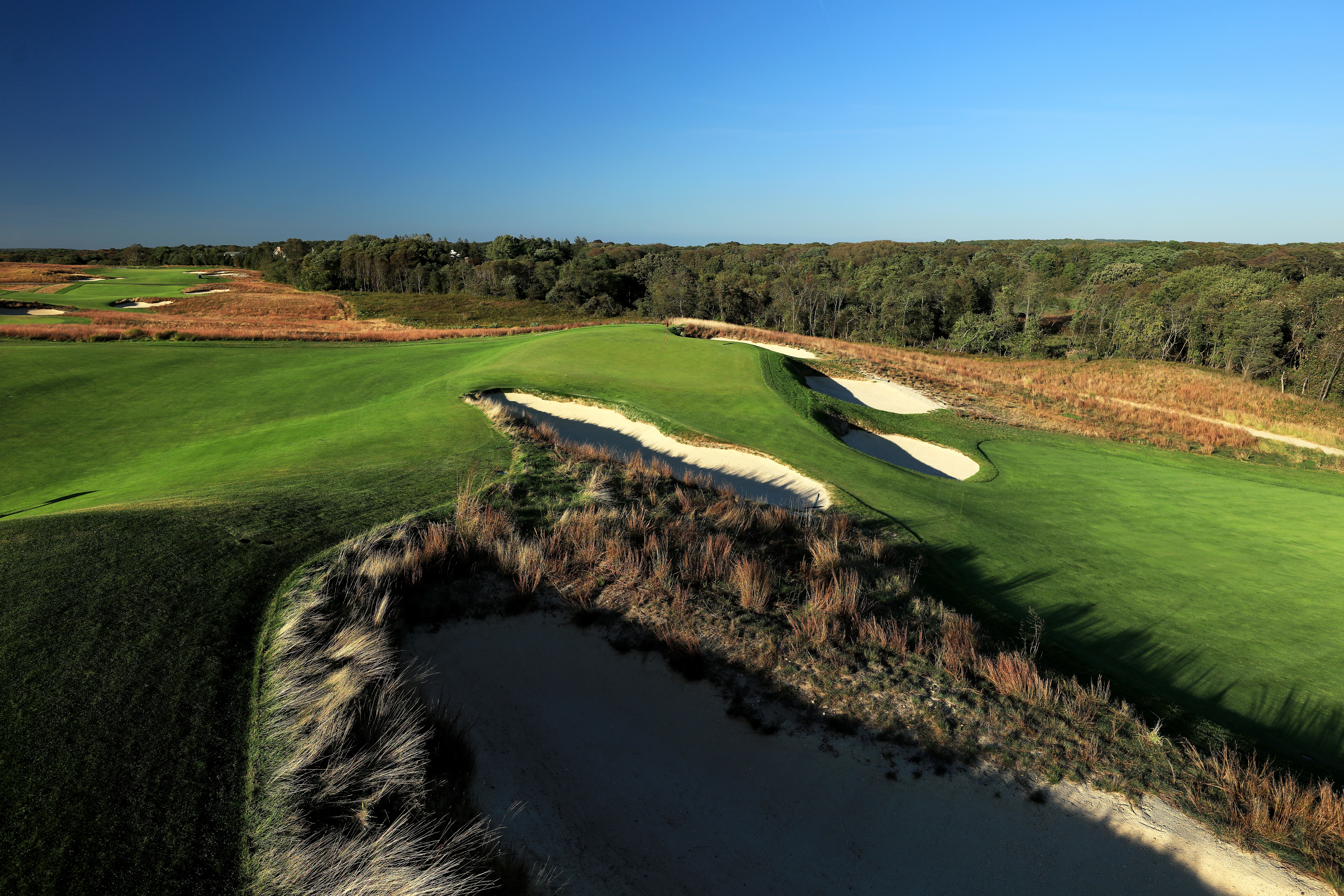 SOUTHAMPTON, NY - OCTOBER 04: EDITORS NOTE: Polarising filter used on the camera in this image; The green on the 159 yards par 3, 11th hole "Hill Head" at Shinnecock Hills Golf Club the host venue for the 2018 US Open Championship on October 4, 2017 in Southampton, New York. (Photo by David Cannon/Getty Images)