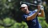 Jun 10, 2018; Memphis, TN, USA; Dustin Johnson hits his tee shot on the 9th hole during the final round of the FedEx St. Jude Classic golf tournament at TPC Southwind. Mandatory Credit: Christopher Hanewinckel-USA TODAY Sports