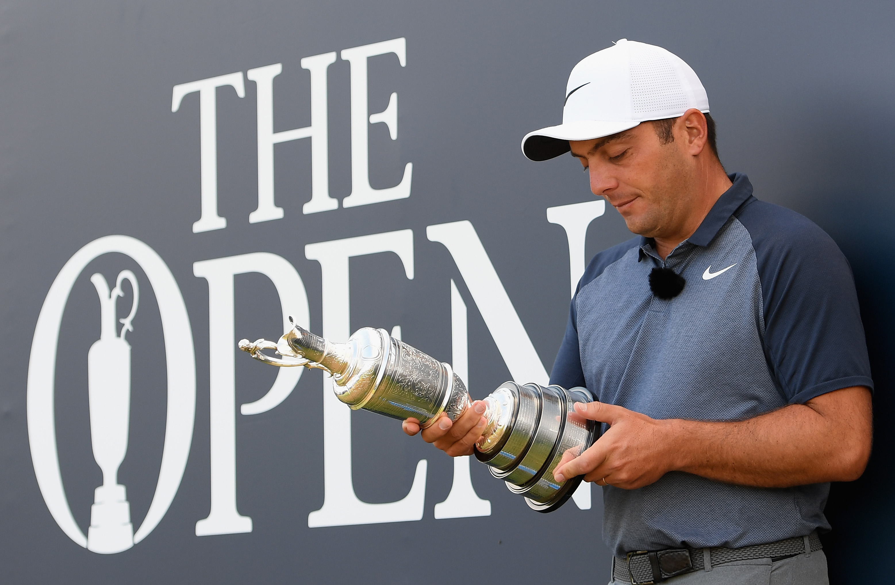 CARNOUSTIE, SCOTLAND - JULY 23: Francesco Molinari of Italy poses with the Claret Jug after his victory in the 147th Open Championship at Carnoustie Golf Club on July 23, 2018 in Carnoustie, Scotland. (Photo by Ross Kinnaird/R&A/R&A via Getty Images)