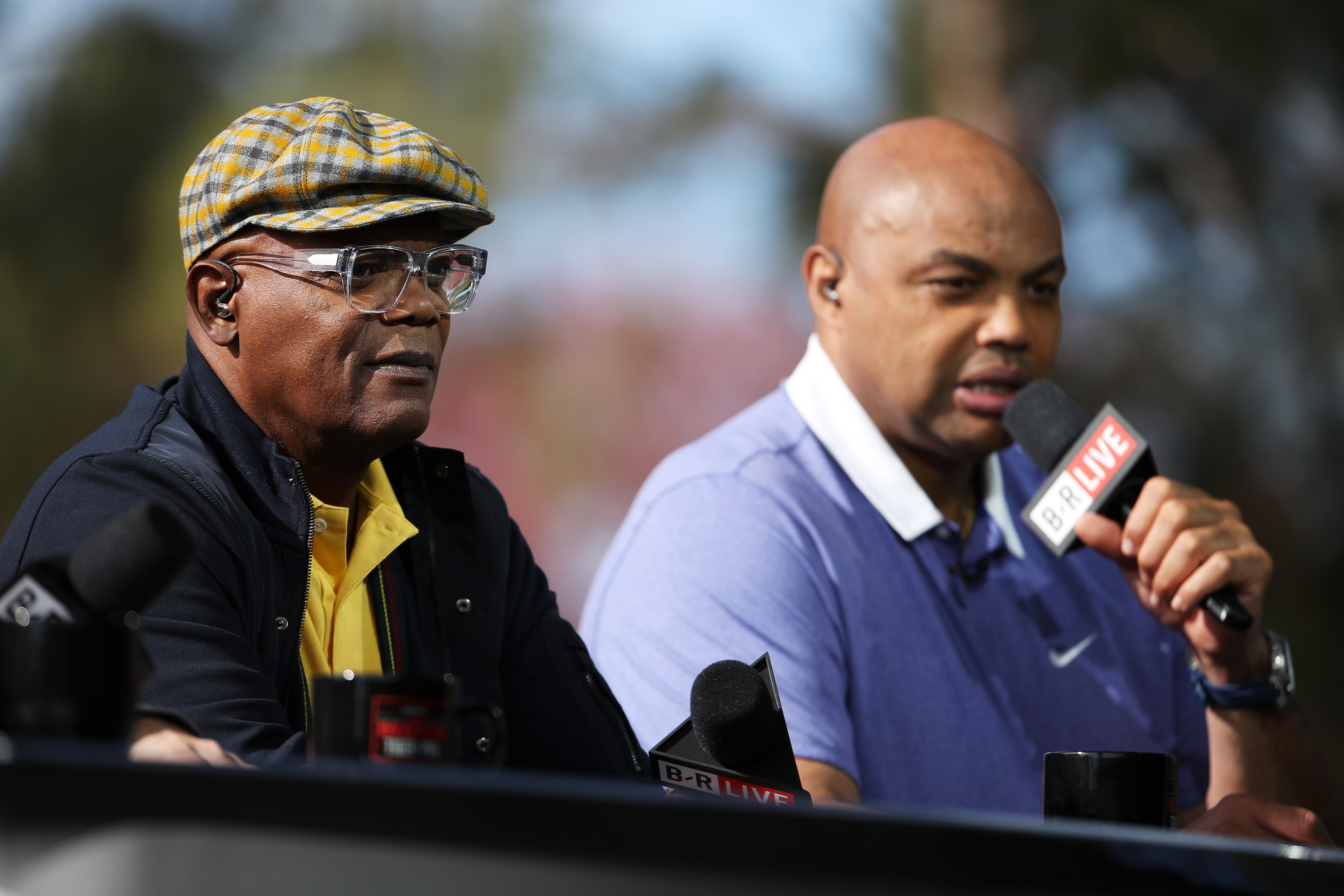 LAS VEGAS, NV - NOVEMBER 23: Commentators Samuel L. Jackson and Charles Barkley look on prior to The Match: Tiger vs Phil at Shadow Creek Golf Course on November 23, 2018 in Las Vegas, Nevada. (Photo by Christian Petersen/Getty Images for The Match)