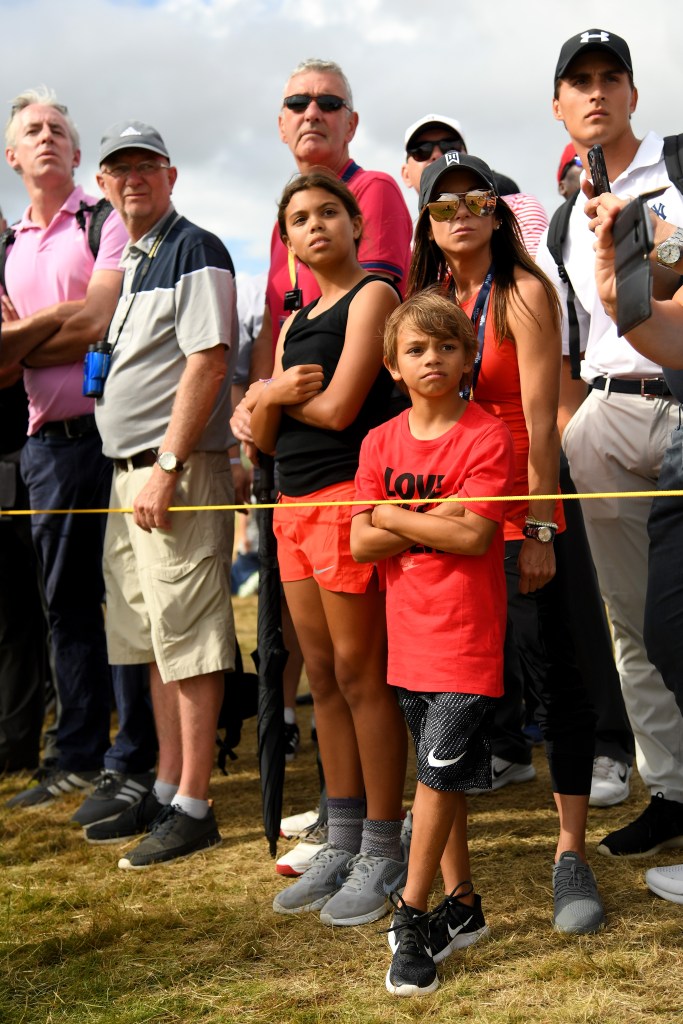 CARNOUSTIE, SCOTLAND - JULY 22: (Front) The children of Tiger Woods of the United States look on during the final round of the Open Championship at Carnoustie Golf Club on July 22, 2018 in Carnoustie, Scotland.  (Photo by Matthew Lewis/R&A/R&A via Getty Images)