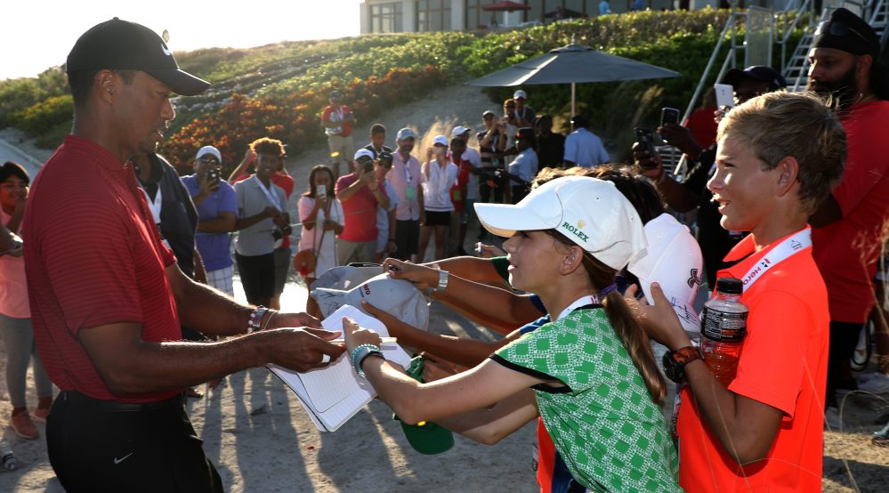 NASSAU, BAHAMAS - DECEMBER 02: Tiger Woods of the United States signs autographs following the final round of the Hero World Challenge at Albany, Bahamas on December 02, 2018 in Nassau, Bahamas. (Photo by Rob Carr/Getty Images)