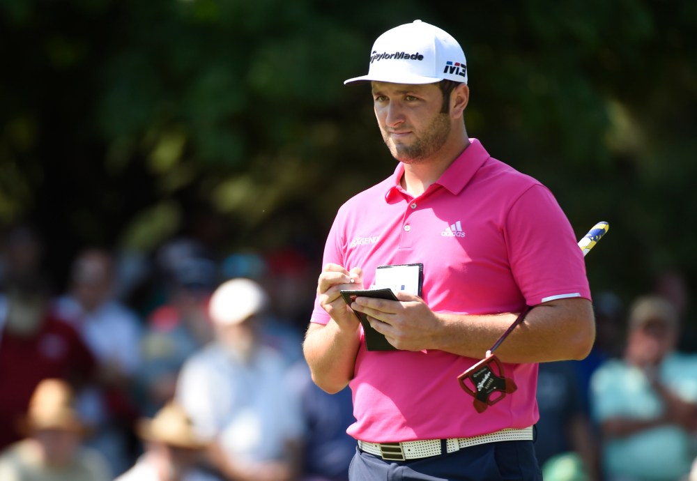 Sep 20, 2018; Atlanta, GA, USA; Jon Rahm on the first green during the first round of the Tour Championship golf tournament at East Lake Golf Club. Mandatory Credit: John David Mercer-USA TODAY Sports