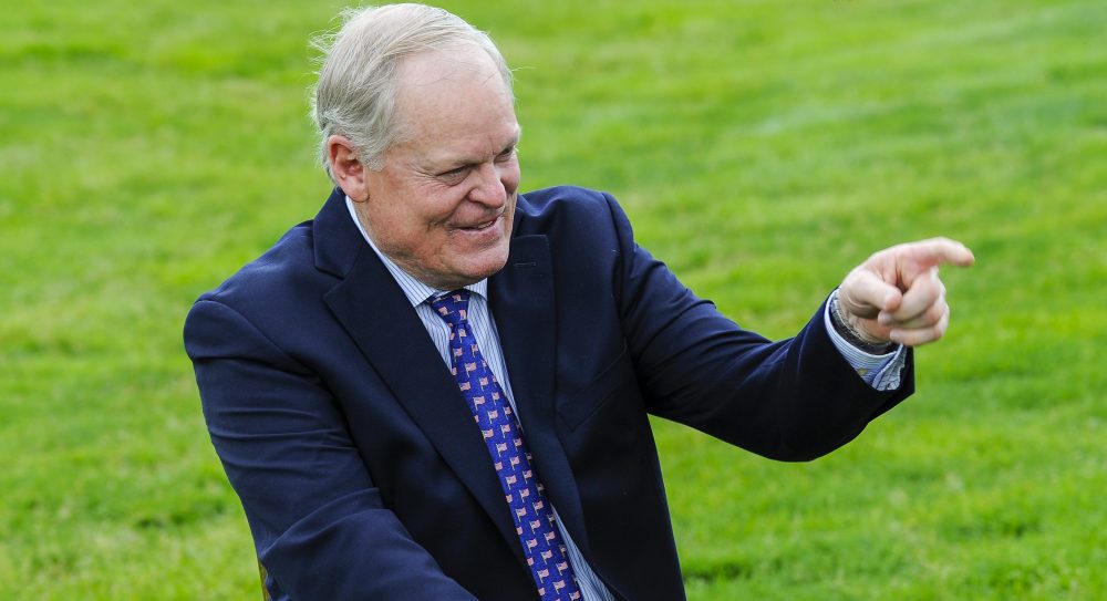 DUBLIN, OHIO - JUNE 01: Johnny Miller smiles during a presentation naming him the 2016 tournament honoree at practice for the Memorial Tournament presented by Nationwide at Muirfield Village Golf Club on June 1, 2016 in Dublin, Ohio. (Photo by Chris Condon/PGA TOUR)