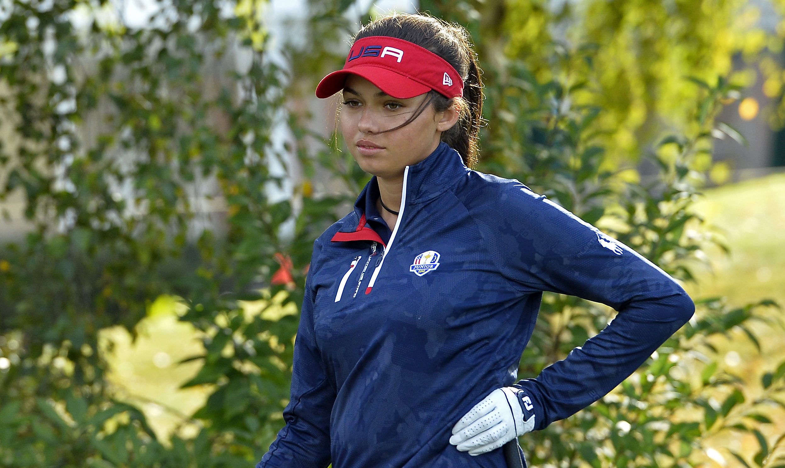 PARIS, FRANCE - SEPTEMBER 22: Alexa Pano of the United States reacts during a training session prior to the Junior Ryder Cup at Disneyland Paris on September 22, 2018 in Paris, France. (Photo by Aurelien Meunier/Getty Images)