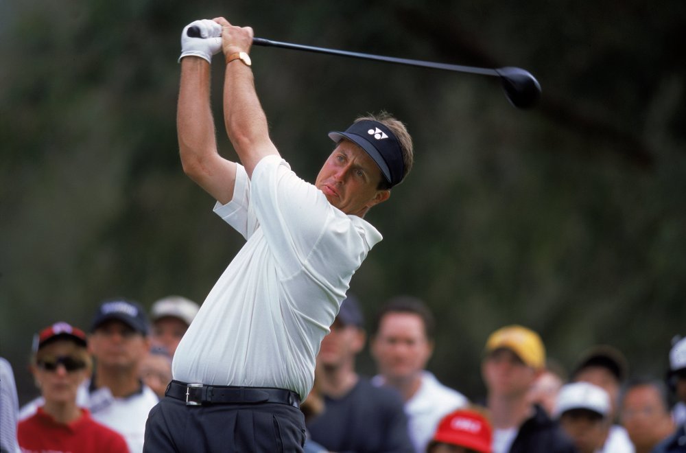 13 Feb 2000: Phil Mickelson watches the ball after hitting it during the Buick Invitational at Torrey Pines Golf Course in La Jolla, California.