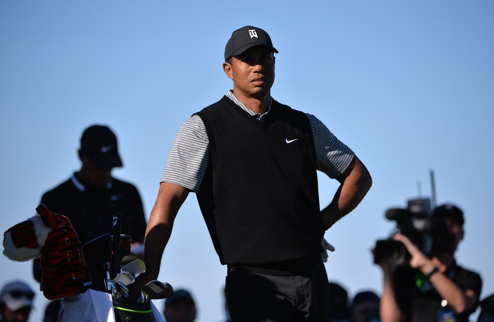Jan 25, 2019; San Diego, CA, USA; Tiger Woods looks on from the 12th tee box during the second round of the Farmers Insurance Open golf tournament at Torrey Pines Municipal Golf Course - North Course. Mandatory Credit: Orlando Ramirez-USA TODAY Sports