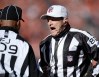Jan 24, 2016; Denver, CO, USA; NFL referee Ed Hochuli confers with other oficials during the first half in the AFC Championship football game at Sports Authority Field at Mile High. Mandatory Credit: Ron Chenoy-USA TODAY Sports