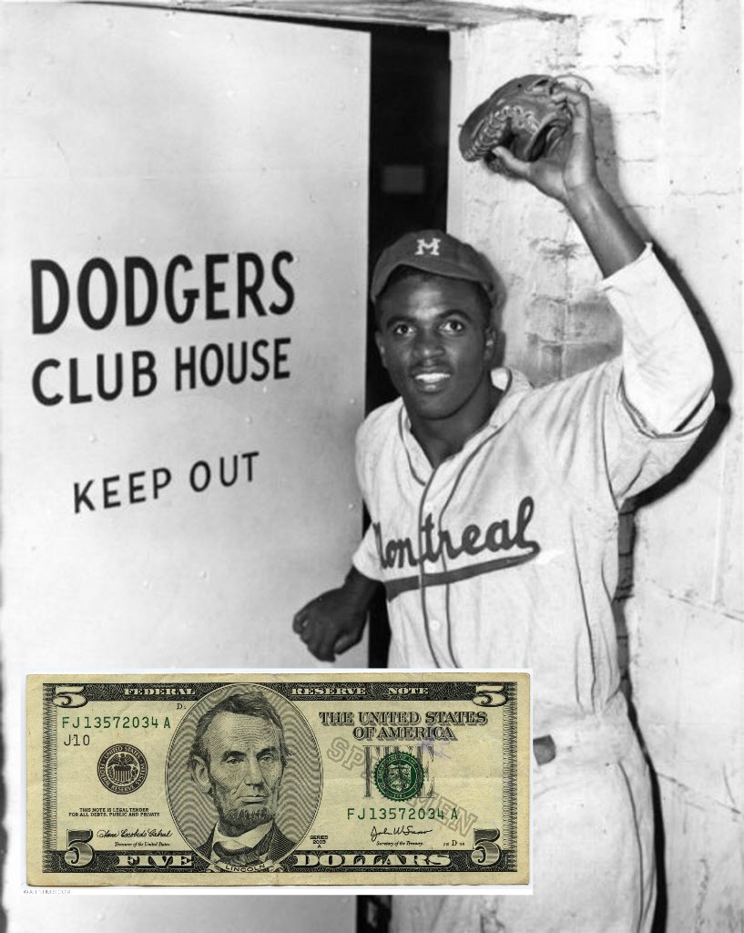 This 1947 handout photo shows US baseball legend Jackie Robinson wearing his Montreal uniform, stepping into the Brooklyn Dodgers' clubhouse for the first time. Robinson has been chosen to receive posthumously the Congressional Gold Medal, the highest award Congress can bestow on a US civilian, 02 March 2005, for his accomplishments on the baseball diamond, as well as "his lifetime of breaking down barriers and his unending fight for justice," officials on Capitol Hill said in an earlier press release. US Senator John Kerry and US Representative Richard Neal, who co-sponsored legislation honoring Robinson, will be joined by the ballplayer's widow Rachel Robinson, US President George W. Bush and congressional leaders at the ceremony. Robinson broke baseball's "color line", becoming the first African American to play in the Major Leagues when he debuted with the Brooklyn Dodgers in 1947. Officials in Congress said however that he is also being honored for his contributions to the broader struggle for civil rights. AFP PHOTO/NATIONAL BASEBALL HALL OF FAME =NO SALES= (Photo credit should read W.C. GREENE/AFP/Getty Images) ORG XMIT: DCA02